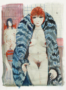 Nudes in Fur II Watercolor | Charles Levier,{{product.type}}
