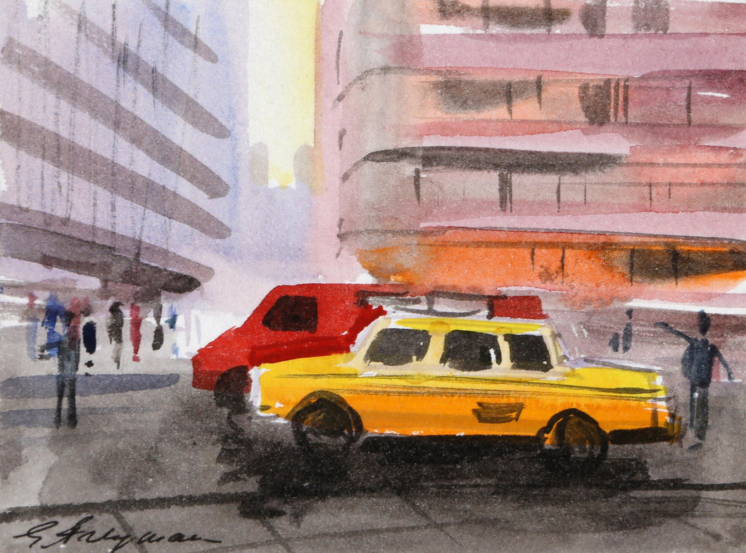 NYC Taxi Watercolor | Erik Freyman,{{product.type}}
