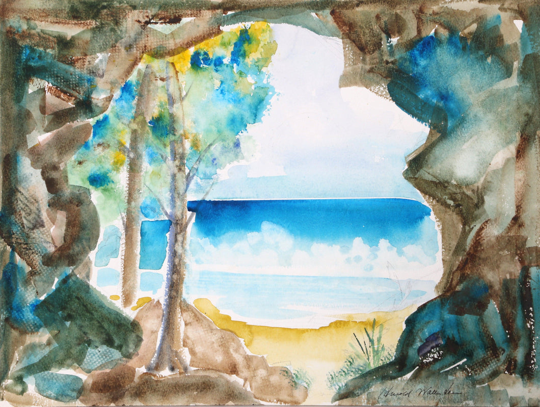 Ocean Landscape Through Trees Watercolor | Harold Wallerstein,{{product.type}}