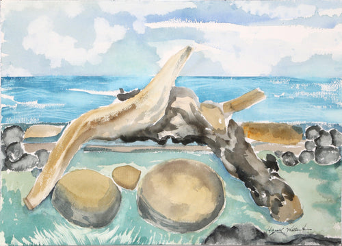 Ocean Landscape with Tree Roots Watercolor | Harold Wallerstein,{{product.type}}