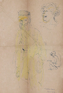 Old Russian Man, Woman and Monkey (Study) Ink | Raphael Soyer,{{product.type}}