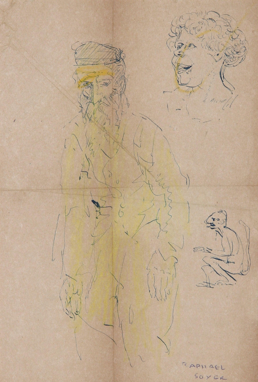 Old Russian Man, Woman and Monkey (Study) Ink | Raphael Soyer,{{product.type}}