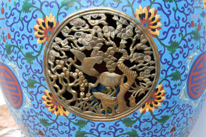 Pair of Blue Floral Cloisonne Tall Urns Antiques | Unknown, Chinese,{{product.type}}
