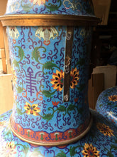 Pair of Blue Floral Cloisonne Tall Urns Antiques | Unknown, Chinese,{{product.type}}