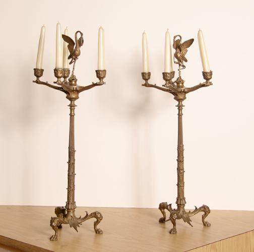 Pair of Gilt Bronze Five-Arm Candelabras Lighting | Antiques,{{product.type}}