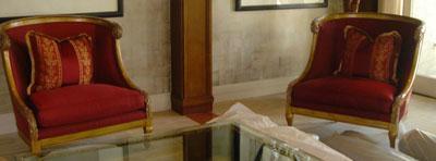Pair of Red Luxury Satin Chairs Louis XVI Style with Pillows Furniture | Furniture,{{product.type}}