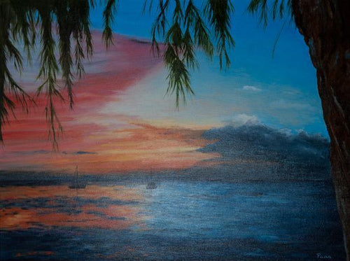 Palm Trees at Sunset Acrylic | Unknown Artist,{{product.type}}