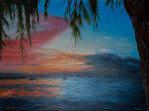 Palm Trees at Sunset Acrylic | Unknown Artist,{{product.type}}