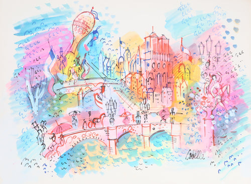 Paris Bridges with Notre Dame and Hot Air Balloon Acrylic | Charles Cobelle,{{product.type}}