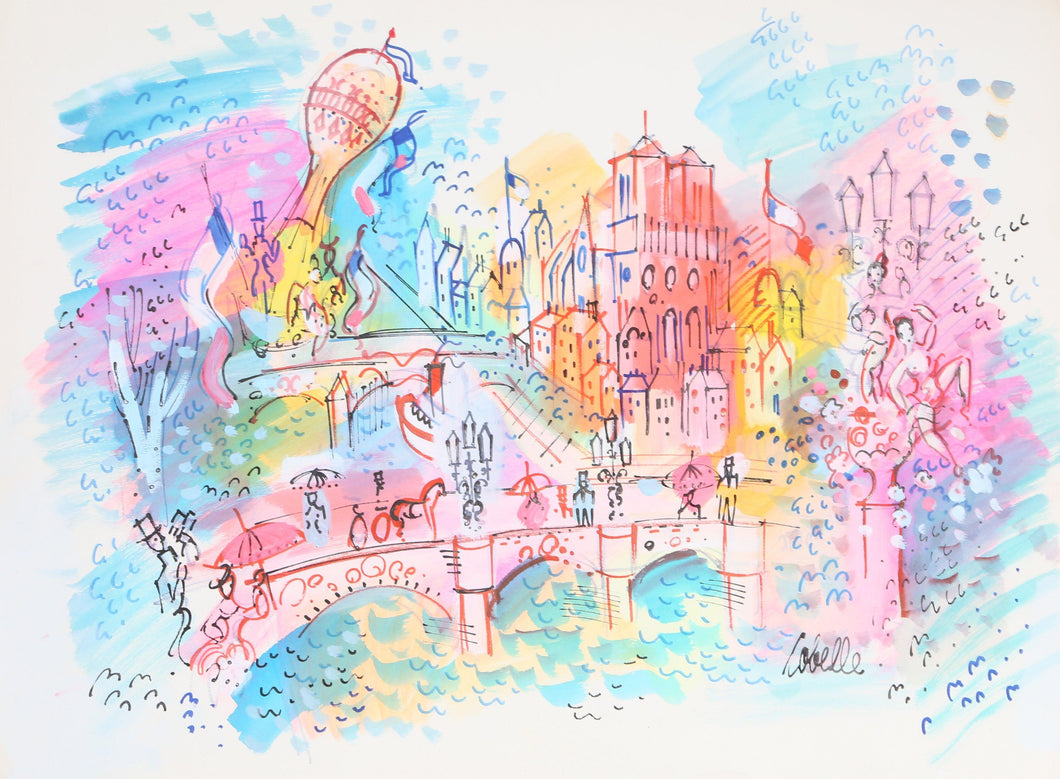 Paris Bridges with Notre Dame and Hot Air Balloon Acrylic | Charles Cobelle,{{product.type}}