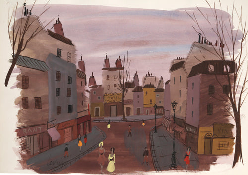 Paris Cityscape at Sunset Watercolor | Charles Levier,{{product.type}}