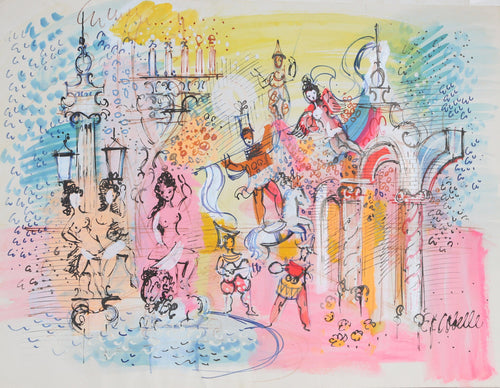 Paris Fountain with Circus Performers Acrylic | Charles Cobelle,{{product.type}}