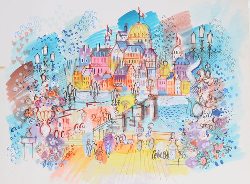 Paris from the Bridge with French Flags Acrylic | Charles Cobelle,{{product.type}}