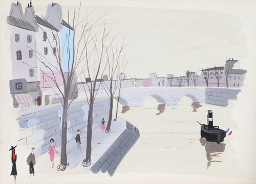 Paris River View I Watercolor | Charles Levier,{{product.type}}