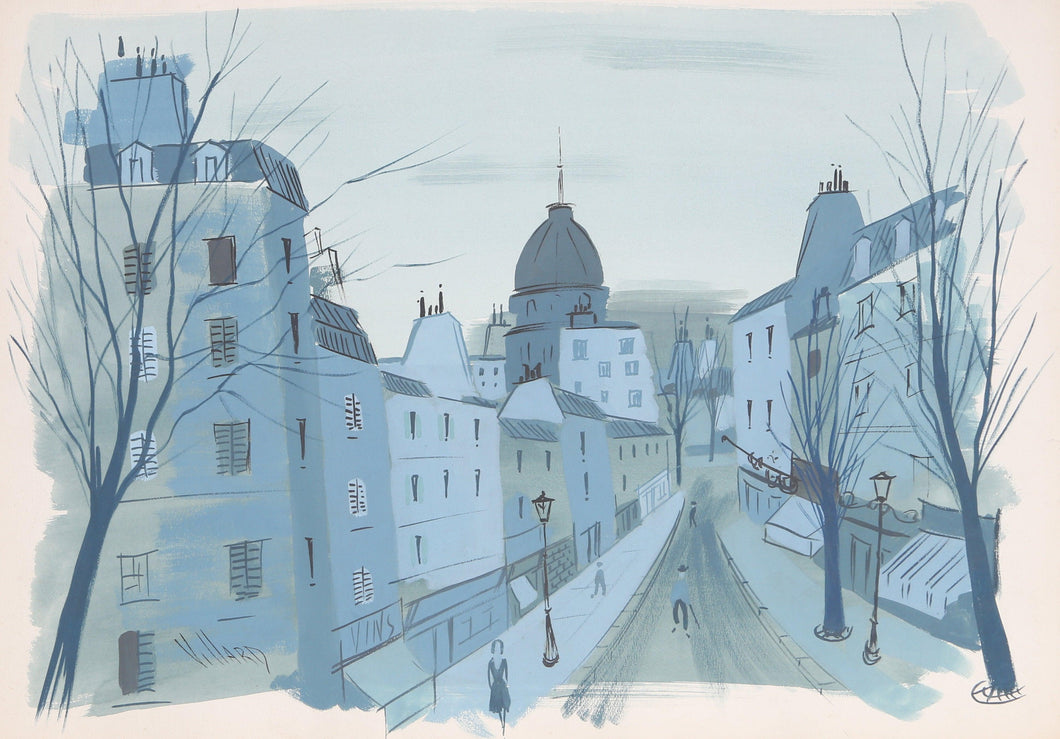 Paris Street in Blue Watercolor | Charles Levier,{{product.type}}