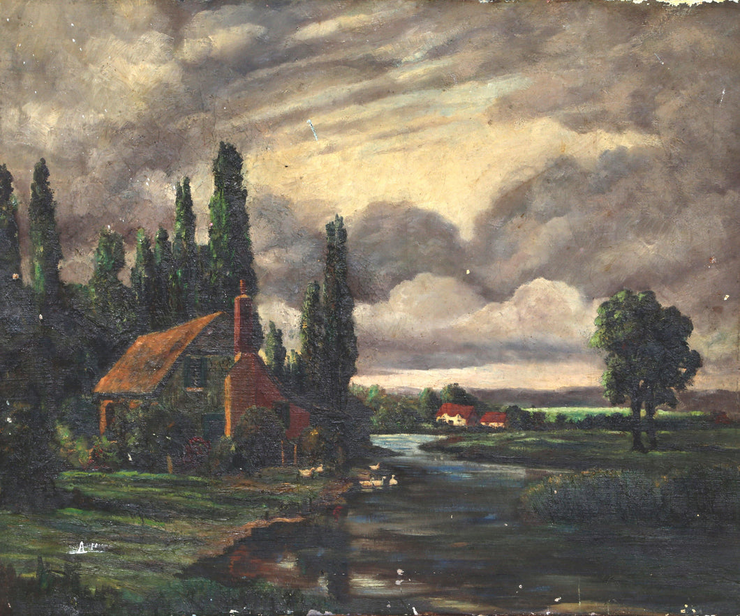 Pastoral Landscape with River Oil | Unknown Artist,{{product.type}}
