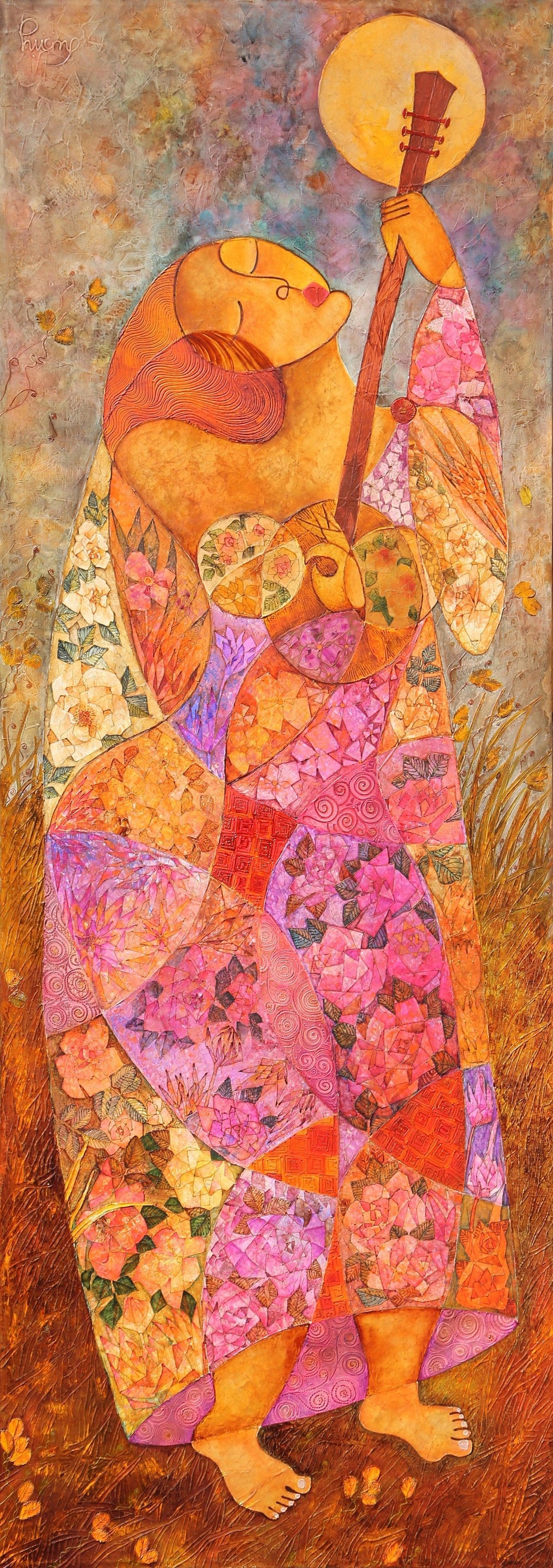 Peace I - Woman with Instrument Oil | Huöng,{{product.type}}