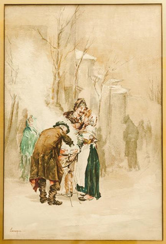 Peanut Man with Lovers Watercolor | Unknown Artist,{{product.type}}