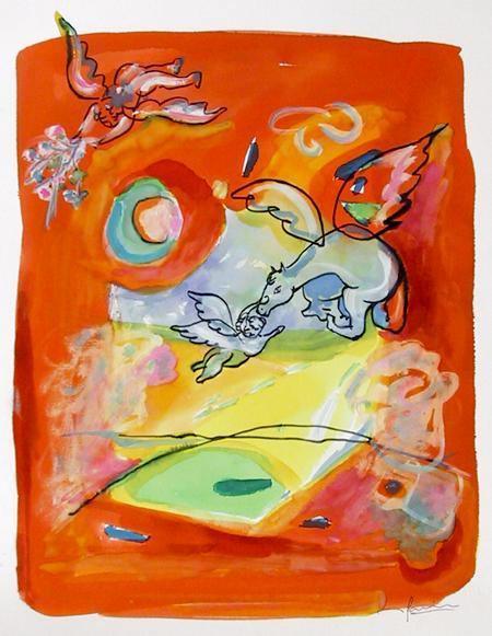 Pegasus and Angels Watercolor | Avi Farin,{{product.type}}