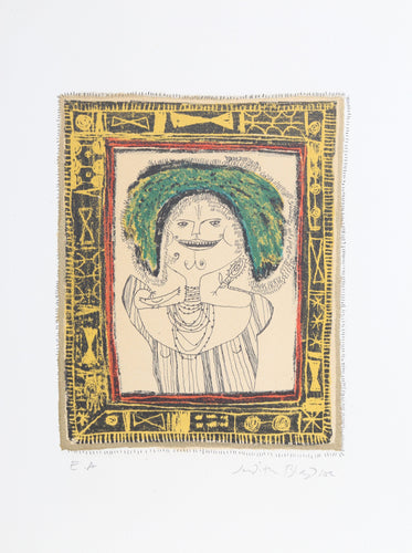 Petite Portrait - Woman in Feathered Hat Lithograph | Judith Bledsoe,{{product.type}}