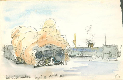Pier 4 Fire Hoboken Watercolor | A. Rothstein,{{product.type}}