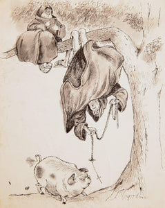 Pig with Monks in Tree II Watercolor | Marshall Goodman,{{product.type}}