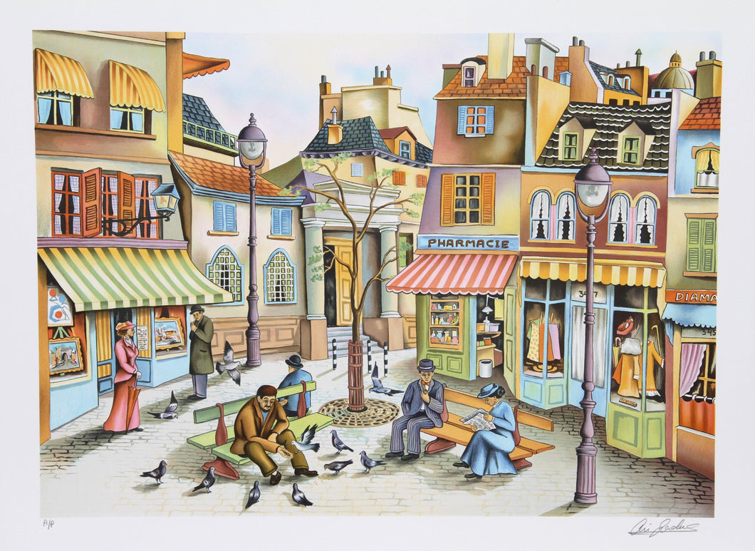 Pigeon Feeder Lithograph | Ari Gradus,{{product.type}}
