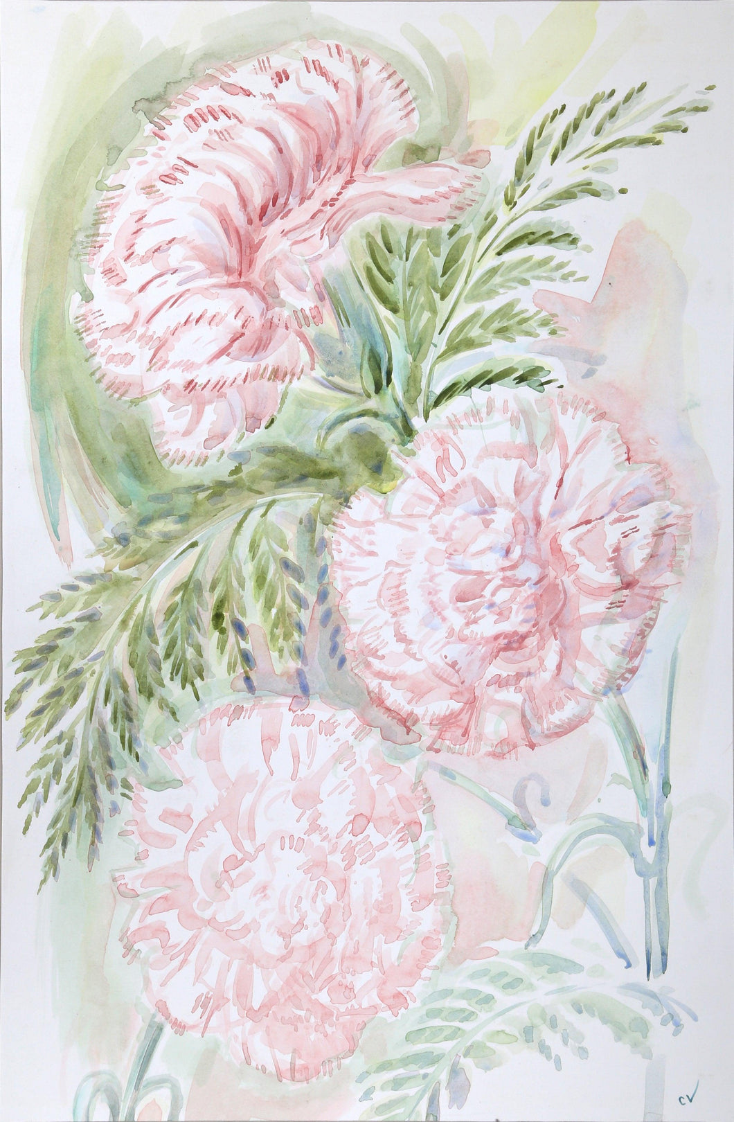 Pink Carnations Watercolor | Charles Blaze Vukovich,{{product.type}}