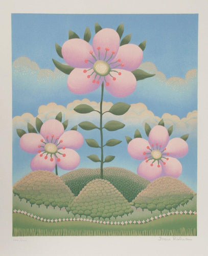 Pink Flowers on Hills (6) Screenprint | Ivan Rabuzin,{{product.type}}