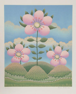 Pink Flowers on Hills (6) Screenprint | Ivan Rabuzin,{{product.type}}