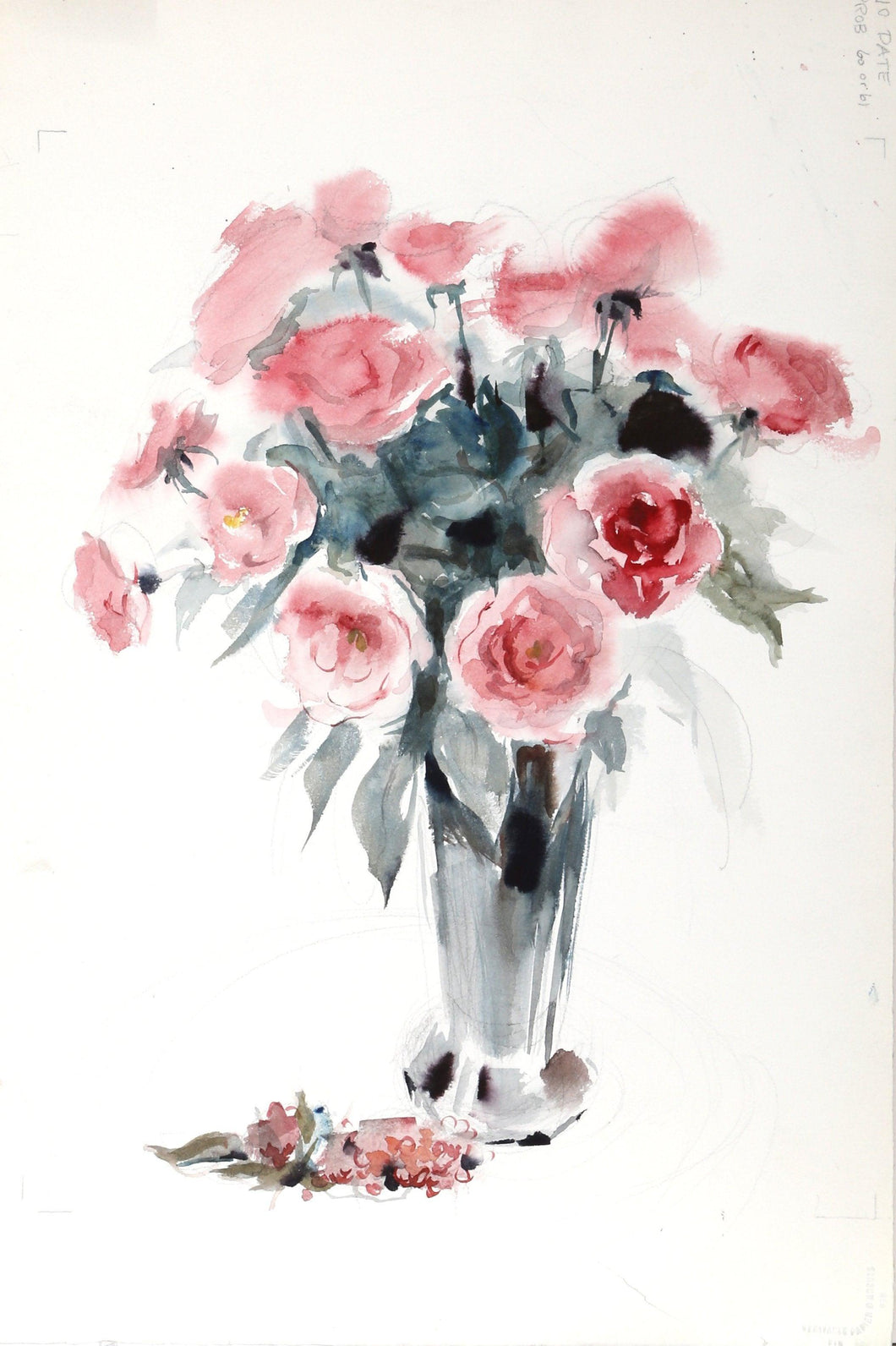 Pink Flowers (P5.64) Watercolor | Eve Nethercott,{{product.type}}