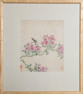 Pink Flowers with Insect Watercolor | Unknown, Japanese,{{product.type}}