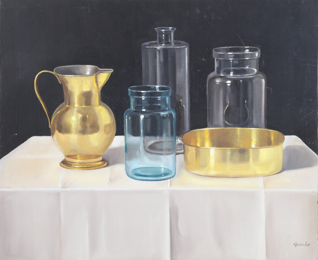 Pitcher with Water Vessels Still Life Oil | András Gombár,{{product.type}}