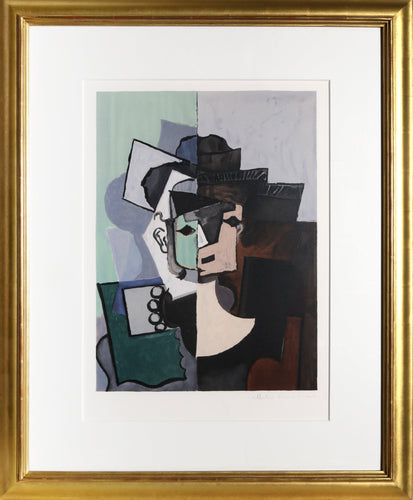 Portrait de Face sur Fond Rose et Vert Lithograph | Pablo Picasso,{{product.type}}