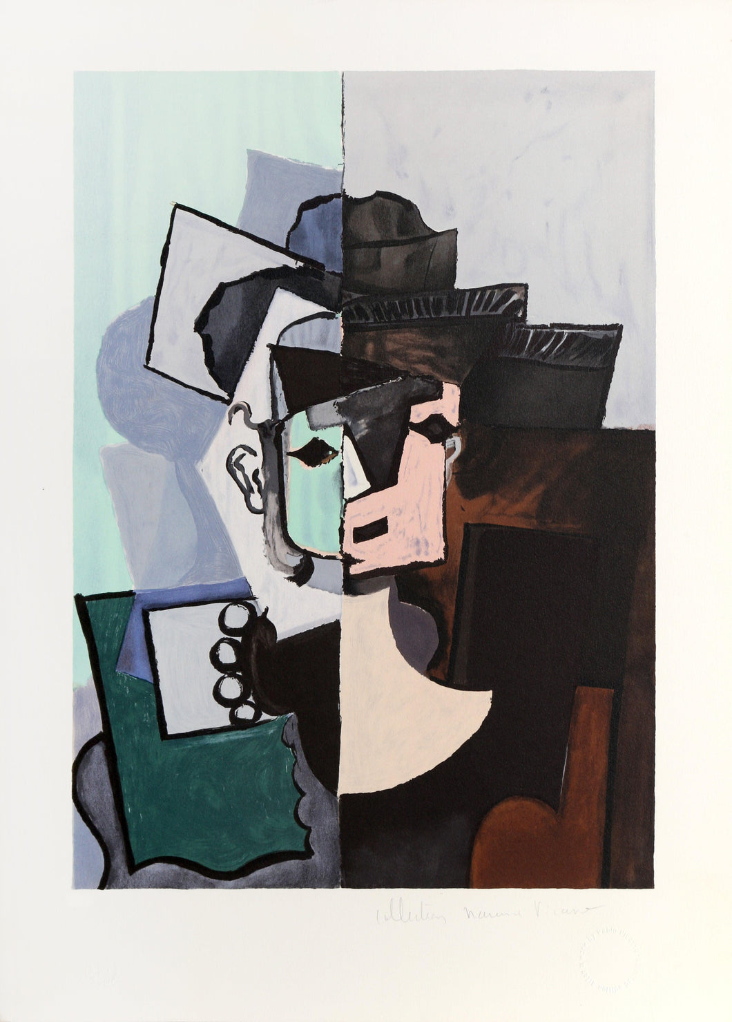 Portrait de Face sur Fond Rose et Vert Lithograph | Pablo Picasso,{{product.type}}