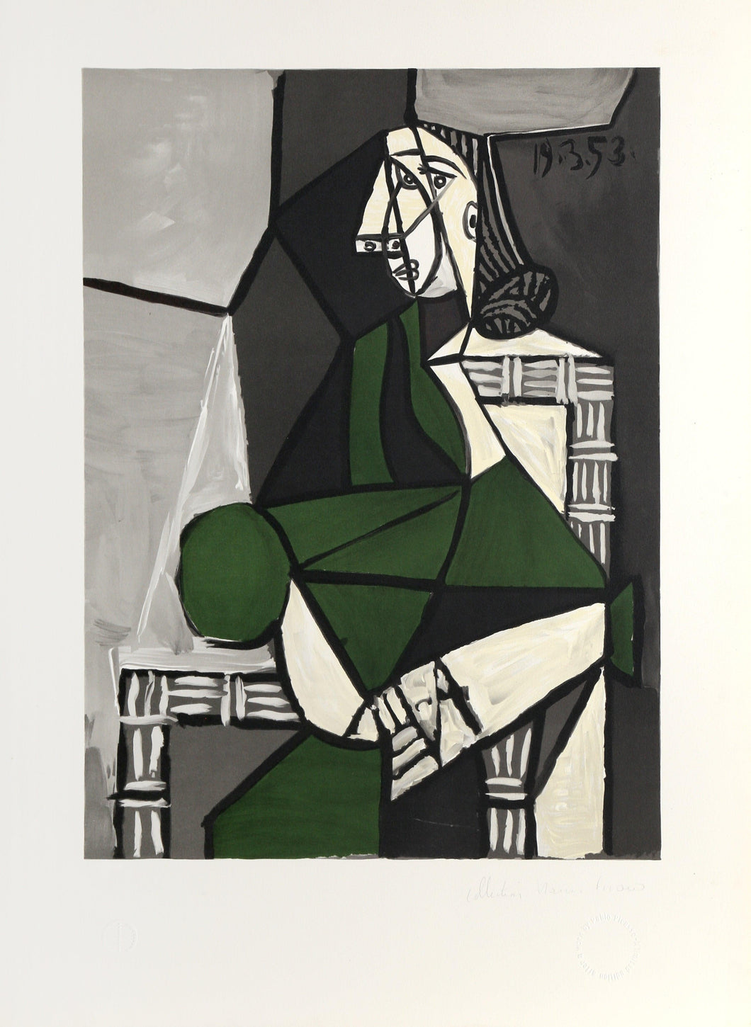 Portrait de Femme Assise, Robe Verte Lithograph | Pablo Picasso,{{product.type}}