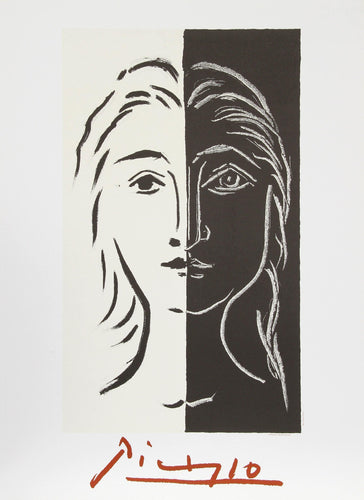 Portrait en Deux Parties Noire et Blanche Lithograph | Pablo Picasso,{{product.type}}