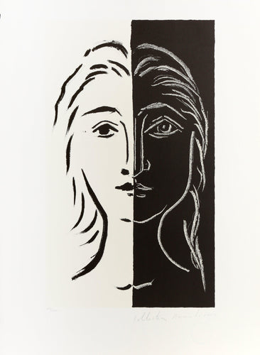 Portrait en Deux Parties Noire et Blanche Lithograph | Pablo Picasso,{{product.type}}
