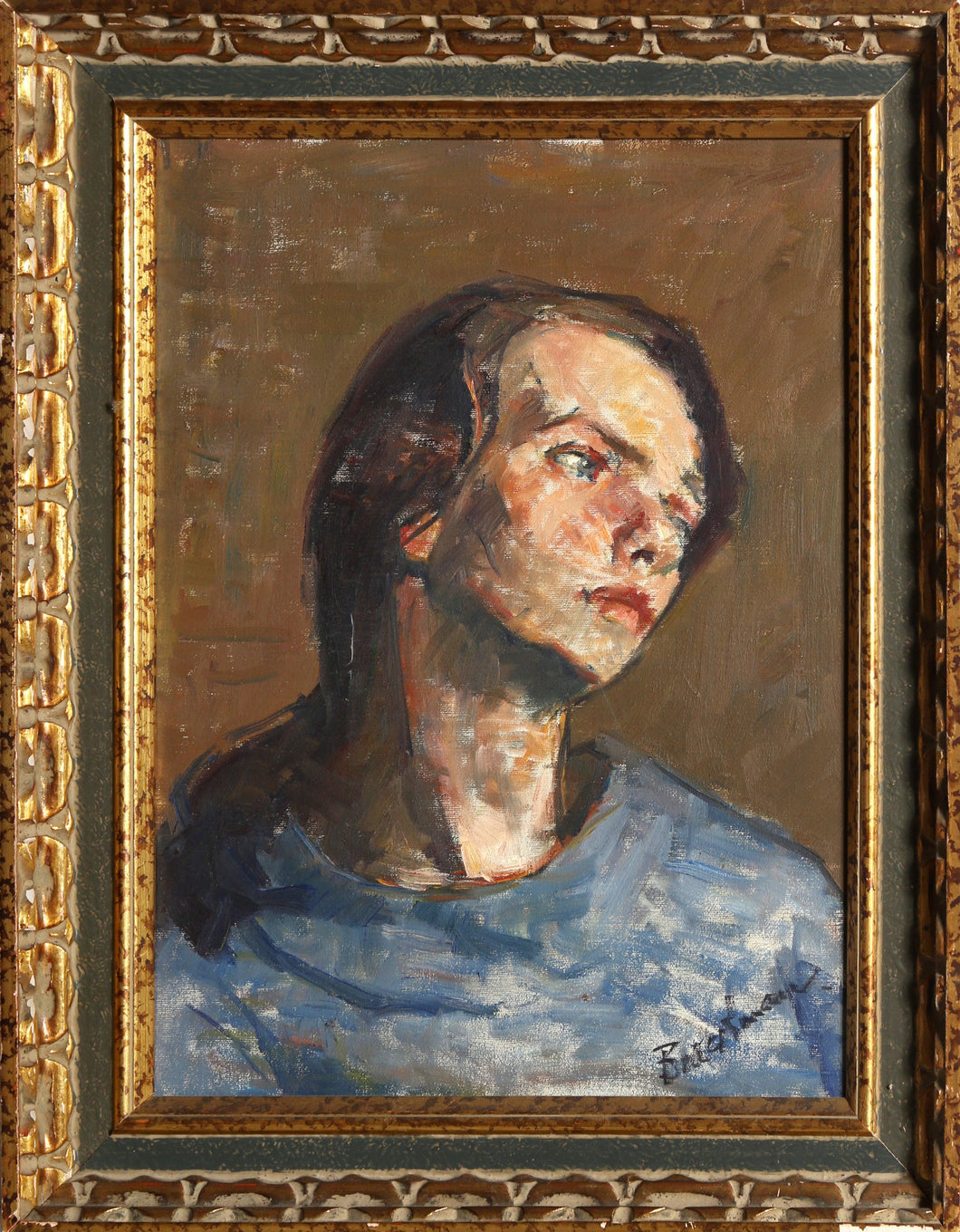 Portrait in Blue Fabric Oil | Unknown Artist,{{product.type}}