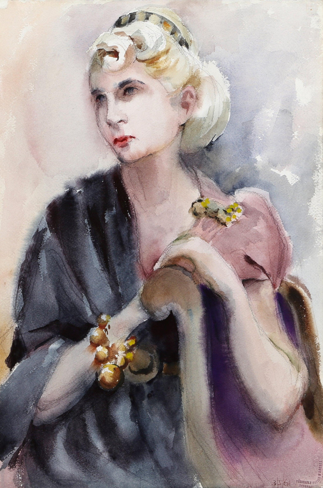 Portrait of a Blonde Woman (P1.4) Watercolor | Eve Nethercott,{{product.type}}