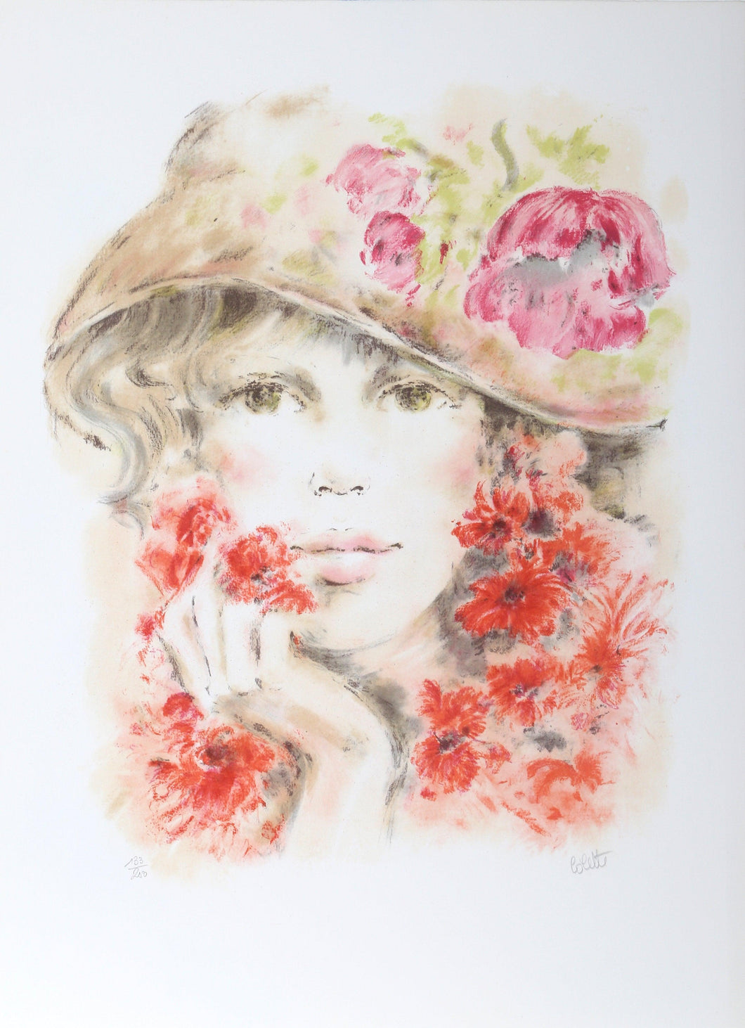 Portrait of a Girl in Hat Lithograph | Colette Darfeuil,{{product.type}}