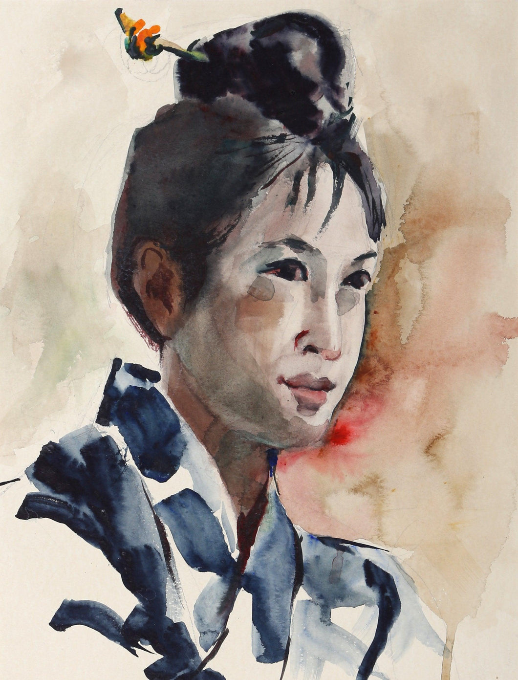 Portrait of a Japanese Woman (P4.9) Watercolor | Eve Nethercott,{{product.type}}