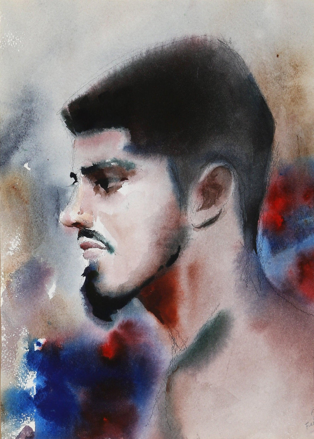 Portrait of a Man (P5.27) Watercolor | Eve Nethercott,{{product.type}}