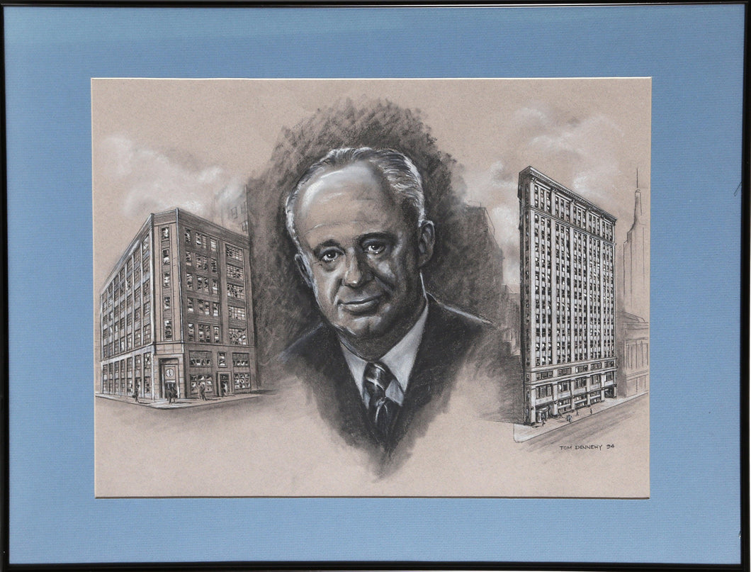 Portrait of a Man with Flat Iron Buildings (NYC and Bellingham, Washington) Pastel | Tom Dennehy,{{product.type}}