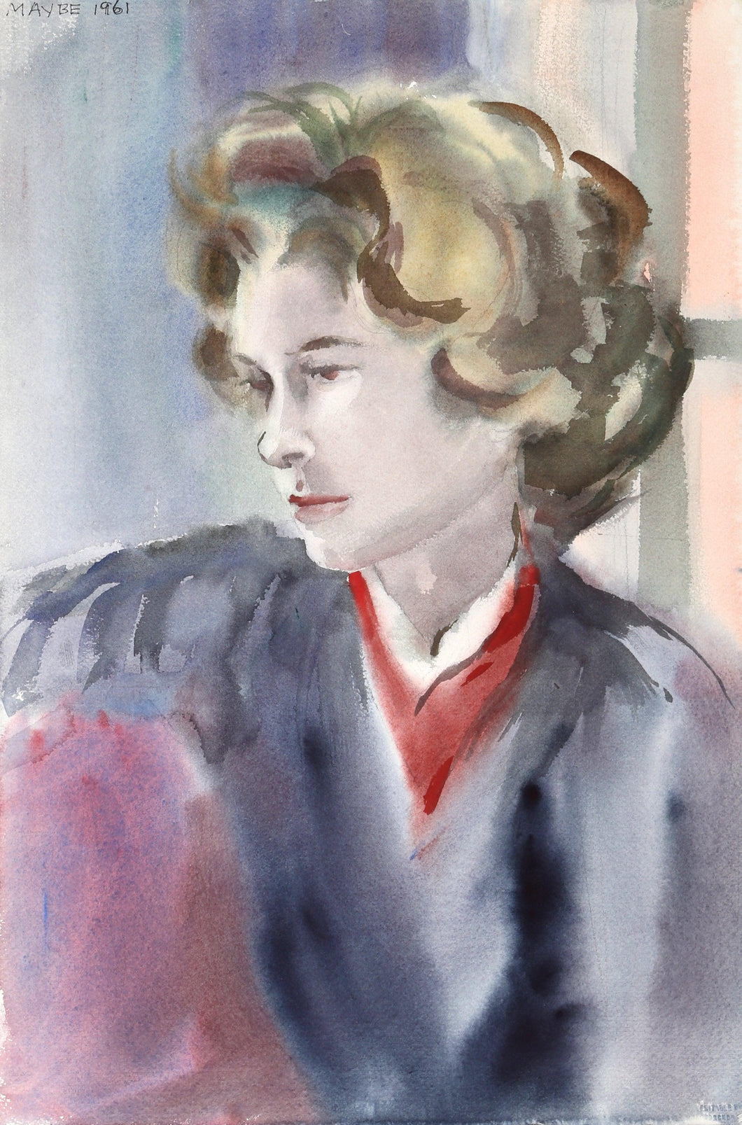 Portrait of a Woman (P5.24) Watercolor | Eve Nethercott,{{product.type}}