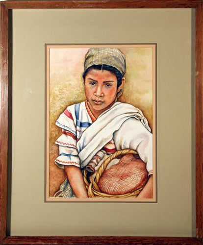 Portrait of a Woman with Basket Watercolor | Unknown Artist,{{product.type}}
