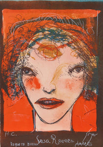Portrait of a Woman with Red Cheeks Lithograph | Leonel Gongora,{{product.type}}