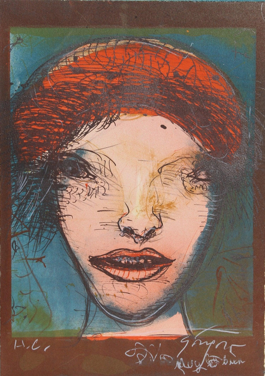 Portrait of a Woman with Red Hat Lithograph | Leonel Gongora,{{product.type}}