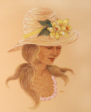 Portrait of Blonde Woman in Straw Hat Pencil | Gloria Trachtenberg,{{product.type}}
