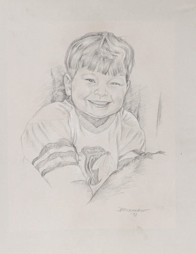 Portrait of Boy in Chicago Blackhawks Jersey Pencil | Diane H. Morrow,{{product.type}}